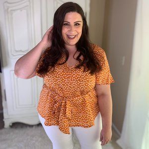 New Plus Size Floral Orange Blouse Top Shirt Size 2x V-neck